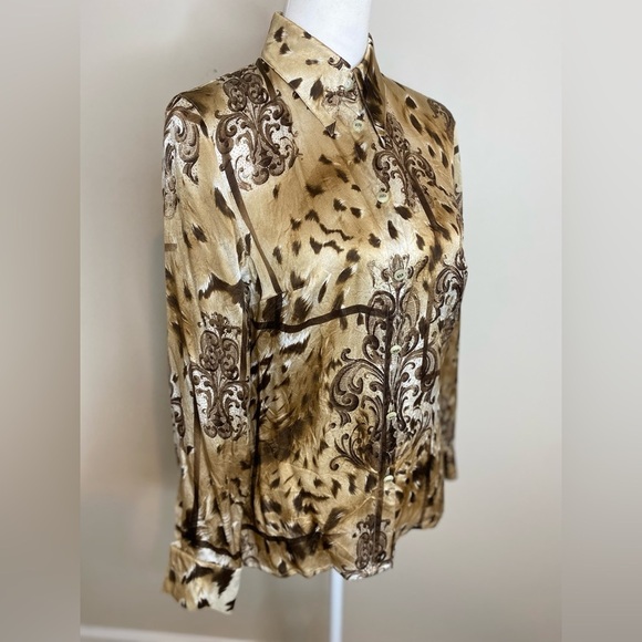 ESCADA Silk Charmeuse baroque animal print talk button down shirt blouse size 36 - Picture 6 of 14